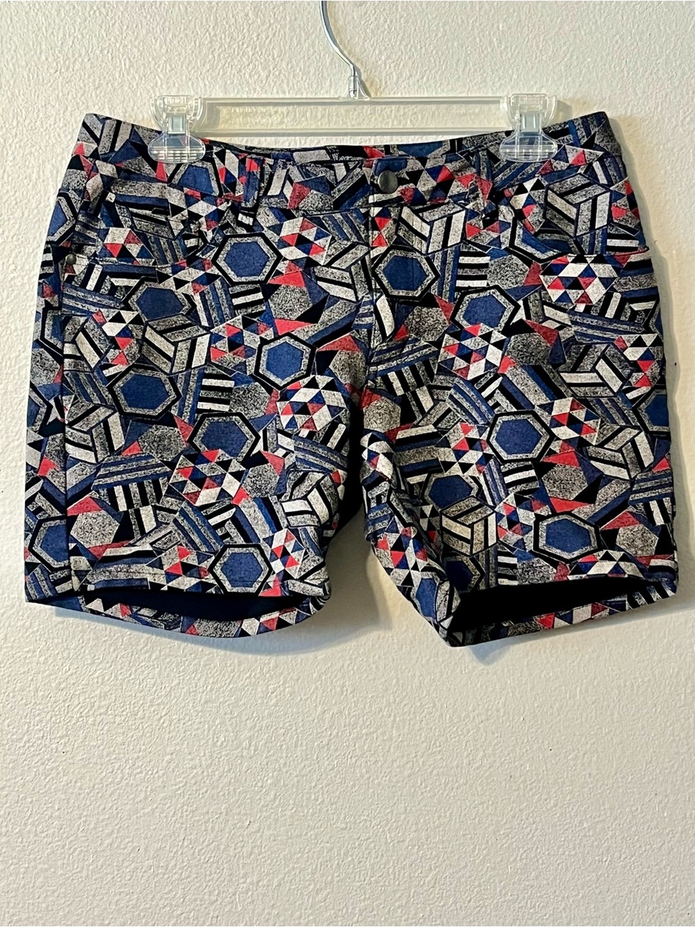 ST33LE Men’s Athletic Shorts Geometric Print Black Blue Stretch Knit Size 32
